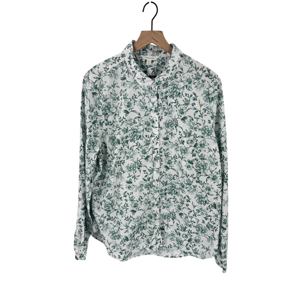 Garnet Hill Green White Floral Button Down Toile Plus Size 18 Garden Earthy